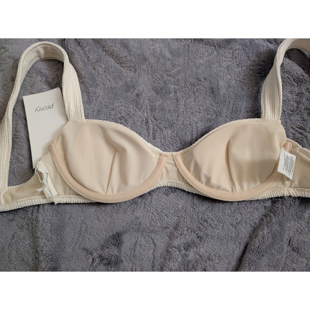 Peony Essential Crop Bikini Top Vintage Cream Textured Rib Underwire Small NEW - Picture 10 of 12